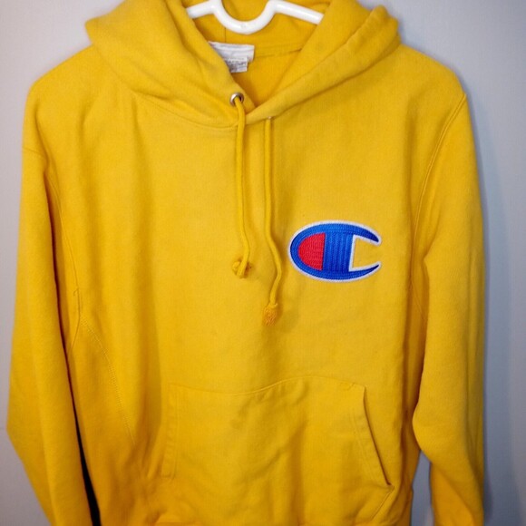 Vintage‎ Champion Logo Pullover Reverse Weave Yellow Hoodie M - Picture 2 of 14